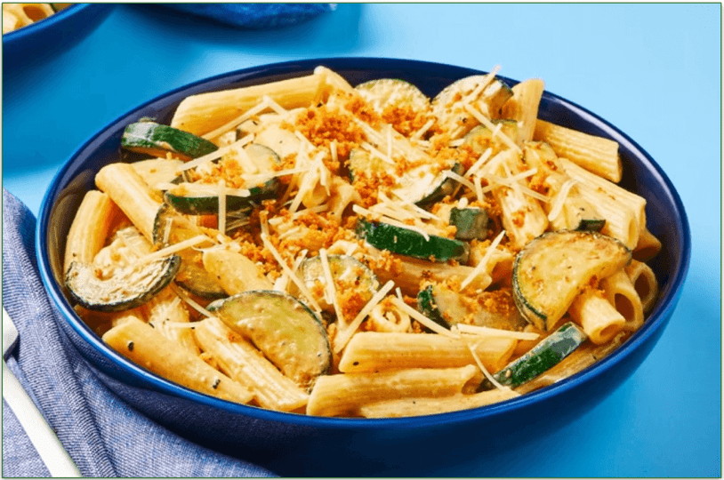 a screenshot of everyplate's Creamy Zucchini Penne with Garlicky Panko