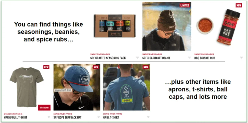  An assortment of gear and equipment available from Snake River Farms