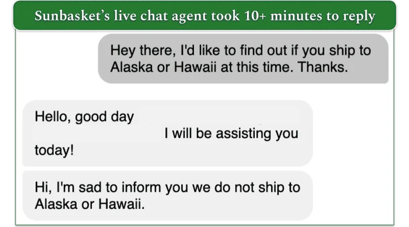 a screenshot of a sunbasket live chat instance