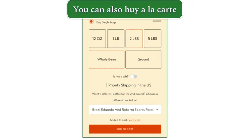 Driftaway Coffee lets you make one-time purchases as well