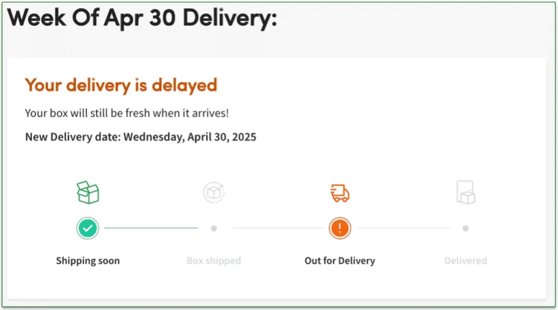 A delivery delay notice from Green Chef