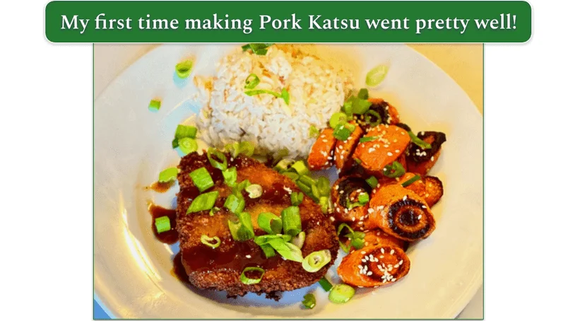 Pork Katsu with roasted sesame carrot and rice