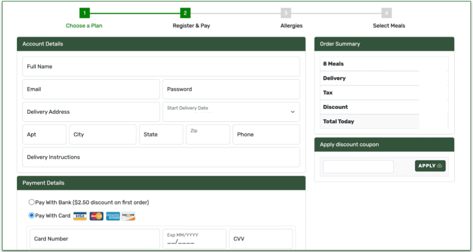 screengrab of forkful's register & pay page