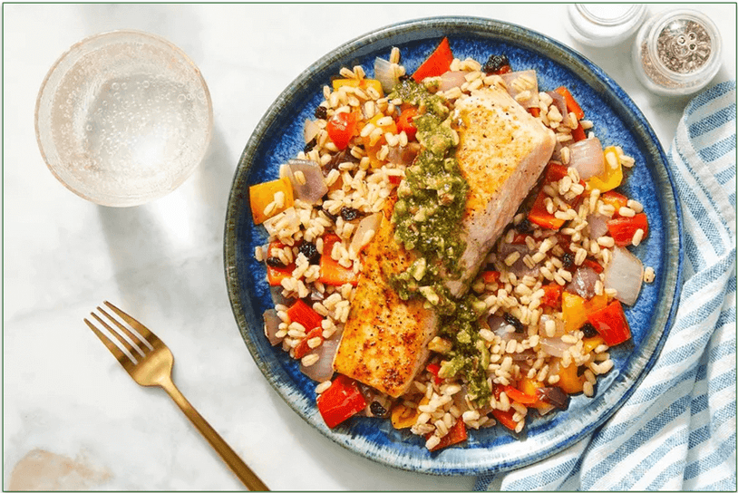 Blue Apron's Seared Salmon and Walnut-Cilantro Sauce