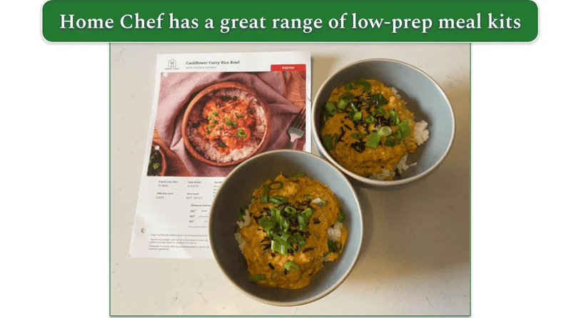 2 bowls of Home Chef’s Cauliflower Curry Rice Bowl