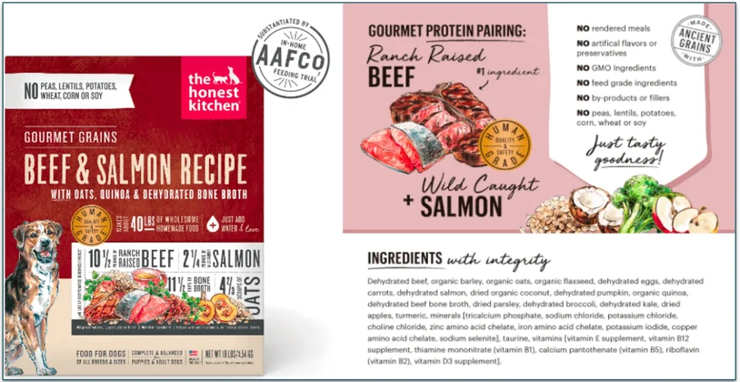 Screenshots of The Honest Kitchen's Beef & Salmon Recipe