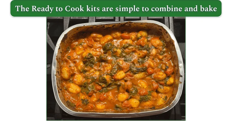 Blue Apron Ready to Cook dish in a recyclable oven-ready pan