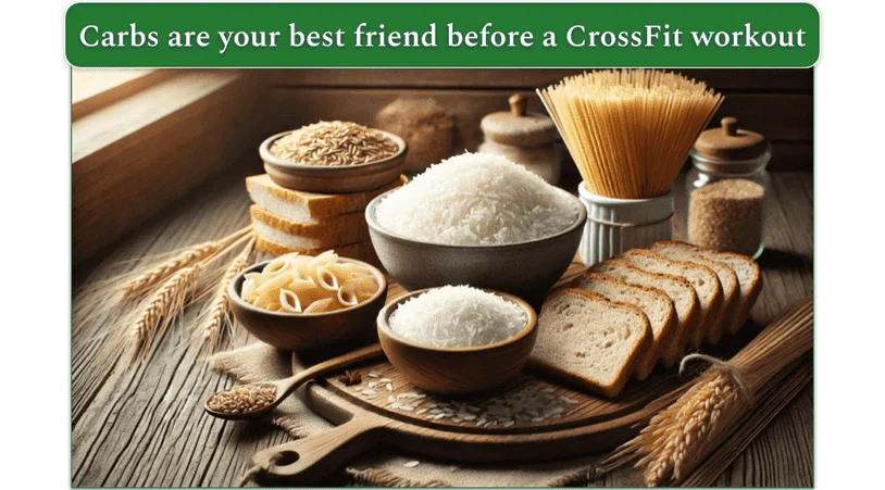 image showing a range of carbohydrates including pasta, rice, and bread