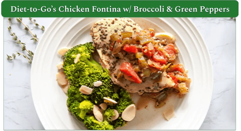 Screenshot of Diet-to-Go's Chicken Fontina with Broccoli, Green Peppers, and Onions.