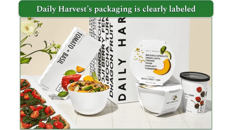 Image of Daily Harvest packaging clearly labeling the items
