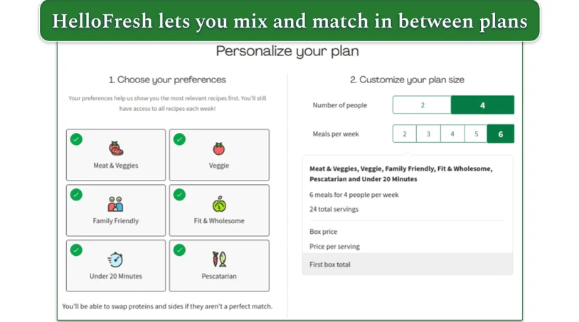 HelloFresh lets you mix up its 6 plans
