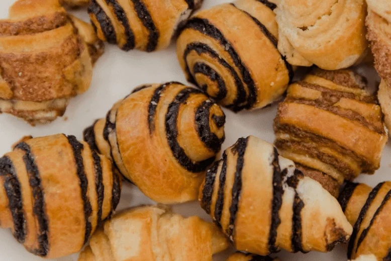 Lots of chocolate rugelach from a top view