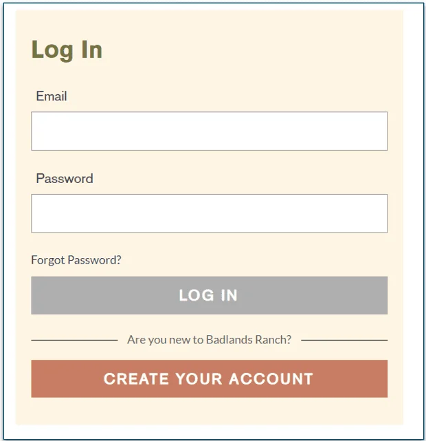 Shot of the Badlands Ranch login menu