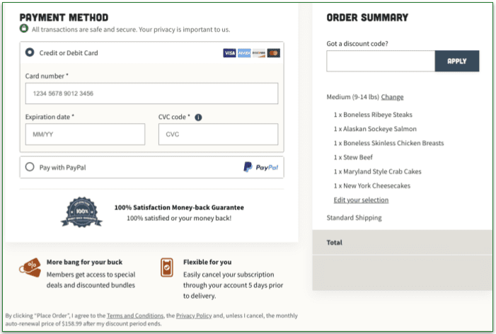Screenshot of Good Chop's payment page