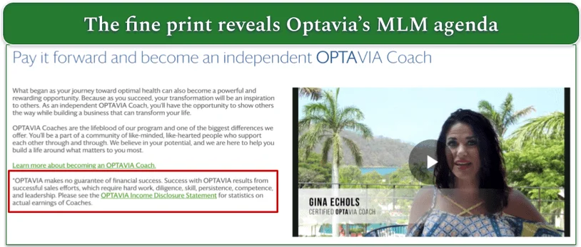 Screenshot from Optavia's website, advertising its Coach program