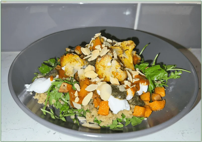 Green Chef's Harissa and Zhoug recipe on a plate