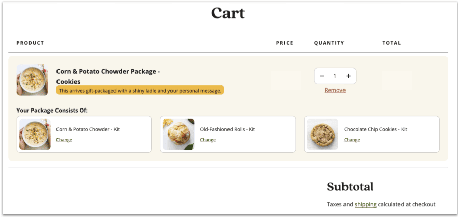 Screenshot of the Spoonful of Comfort shopping cart