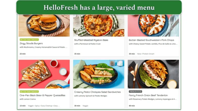 A snippet of HelloFresh's menu