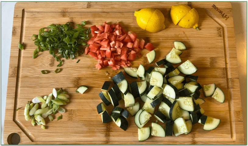 Chopped vegetables on a cutting board