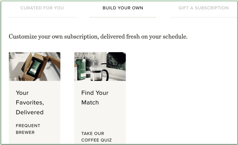 Subscription option for Build Your Own is highlighted but you can also choose a curated subscription or a gift subscription