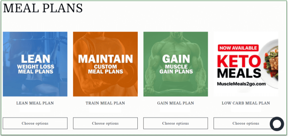 Muscle Meals 2 Go's meal plans