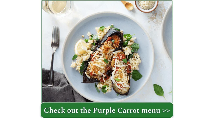 Purple Carrot's Eggplant Parmesan with Garlicky Tomato Sauce and Lemon Basil Couscous