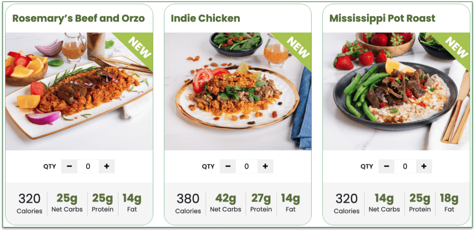 a screenshot of flexpro meals' menu