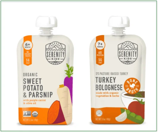 Screenshot of one Veggie and one Meat Pouch from Serenity Kids