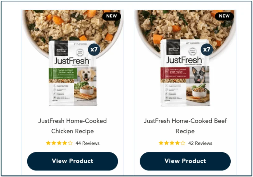JustFresh pouches come in chicken and beef