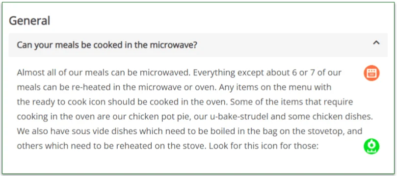 FAQ answer about how to cook the meals