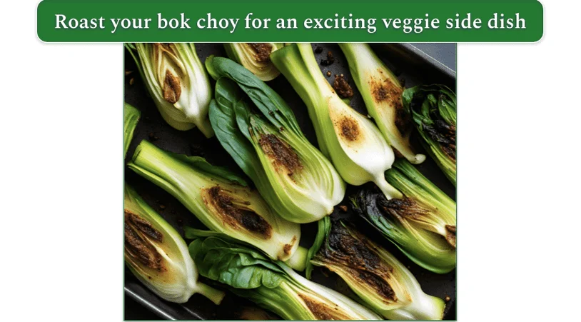 a baking tray of roasted bok choy
