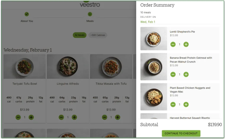 Veestro's order summary page