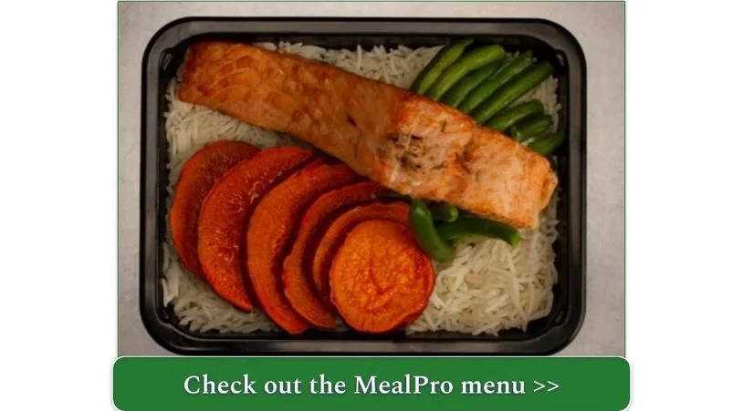 MealPro's Atlantic salmon with green beans, yams, and steamed rice