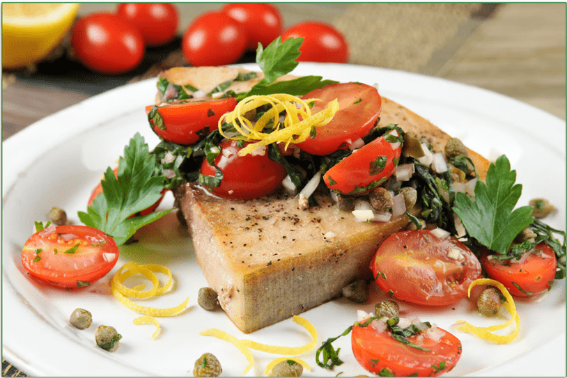 Image of seared swordfish with tomatoes