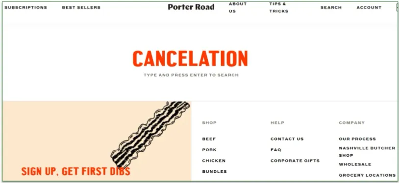 Empty search results page for "cancelation"