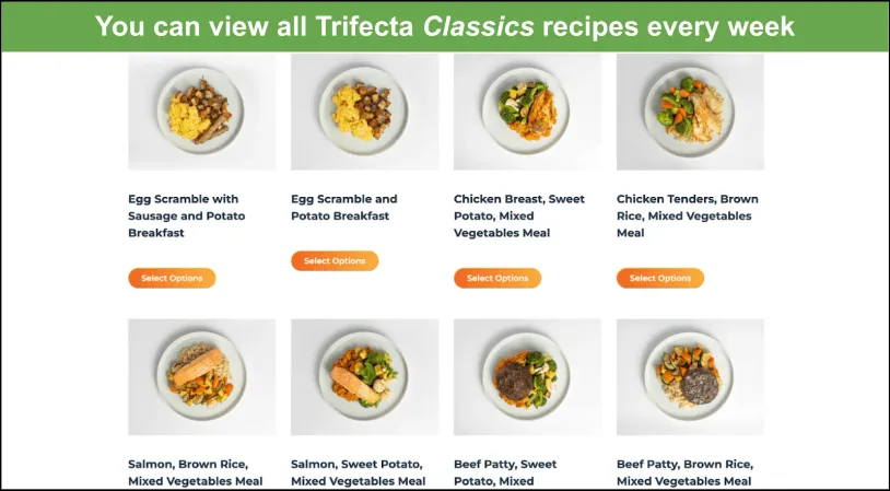 Screenshot of Trifecta's Classics menu options.