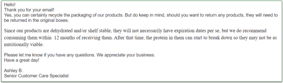 Died Direct customer service agent's reply