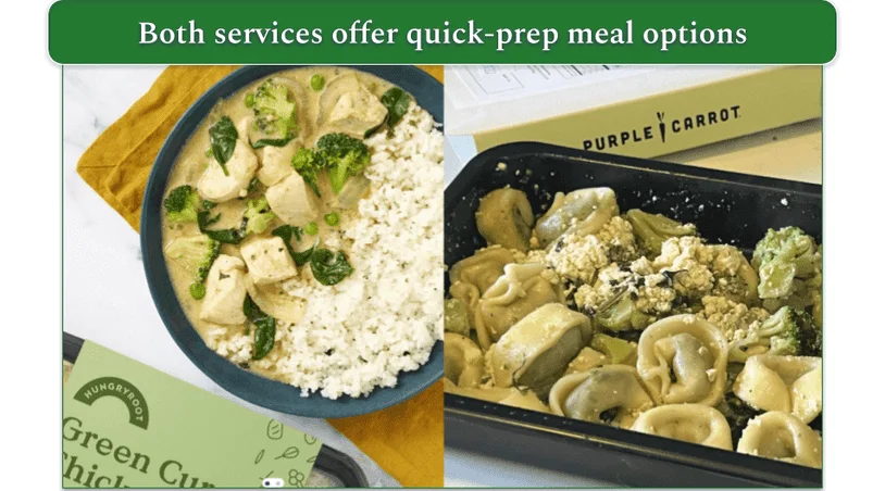 Hungryroot's Chicken Curry and Purple Carrot's Tortelloni prepared meal