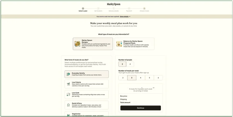 1: Choose your Marley Spoon meal plan