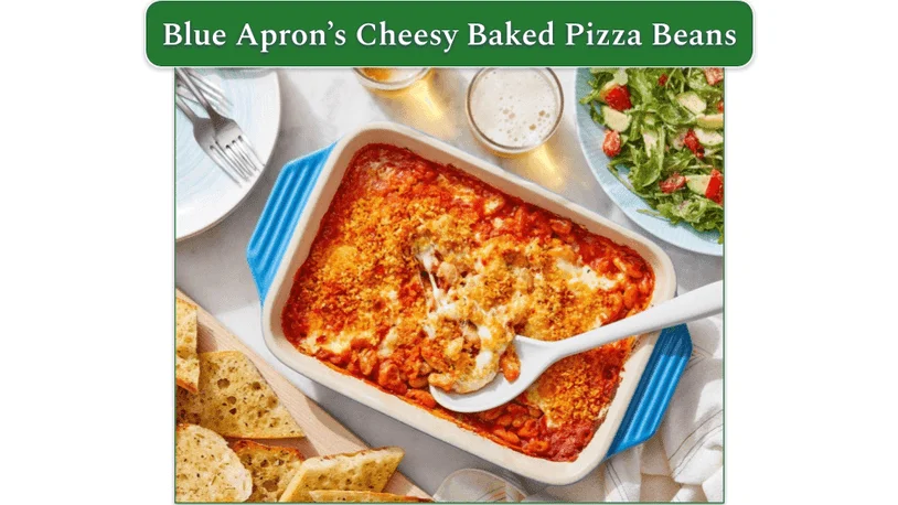 Image of Blue Apron's Cheesy Baked Pizza Beans & Arugula Salad dish