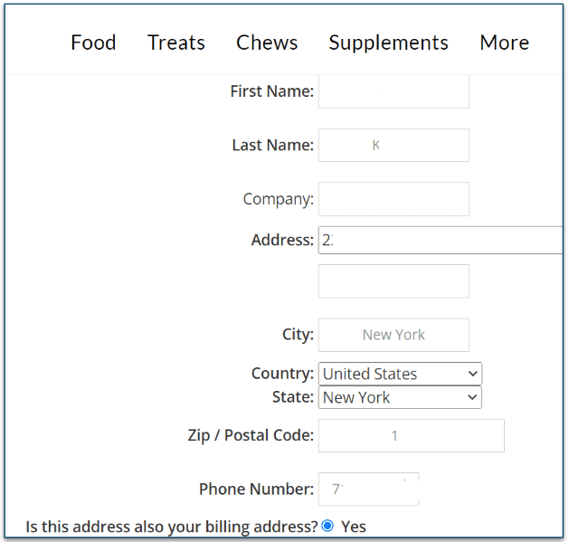 Shipping details on Raw Paws Pet Food's website