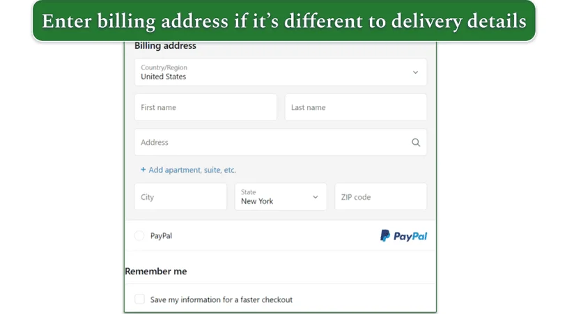 Billing address details on Portland Pet Food Company's website