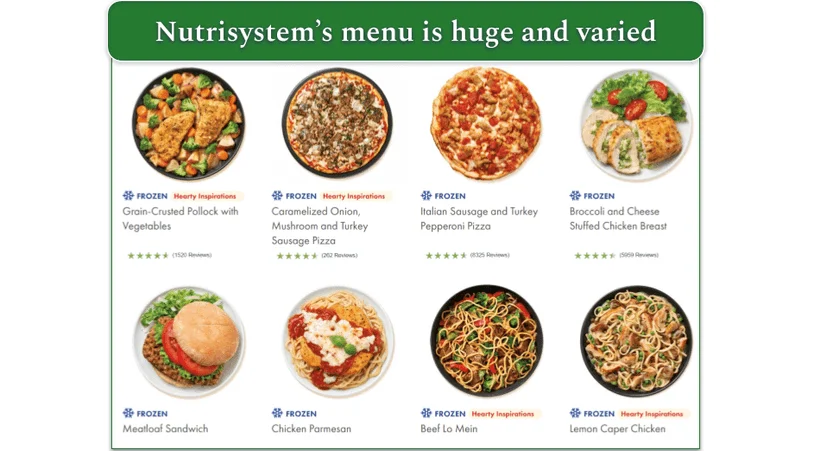 Nutrisystem's menu screenshot
