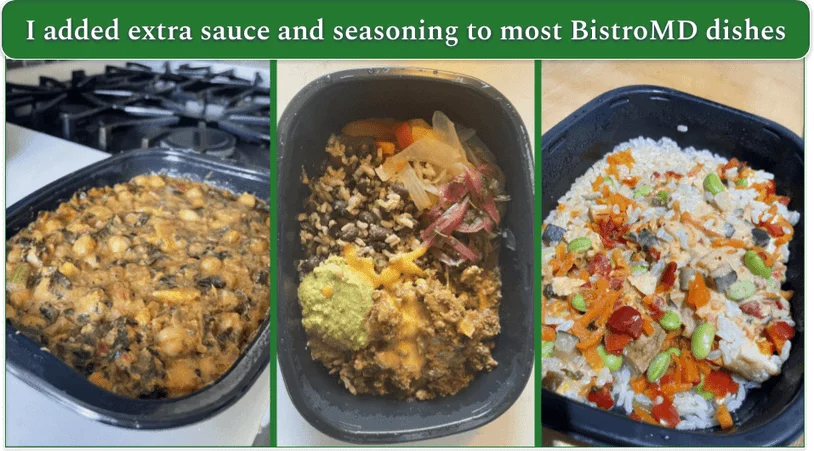 BistroMD's African Peanut Stew, Beef Burrito Bowl, and Vegetable Red Curry with Tofu in microwaveable trays