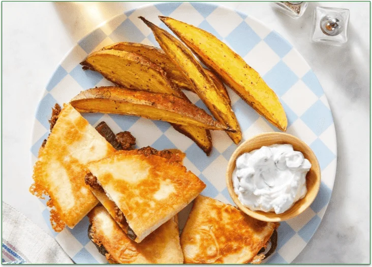 Poblano Pork Sausage Quesadillas with Potato Wedges from Blue Apron