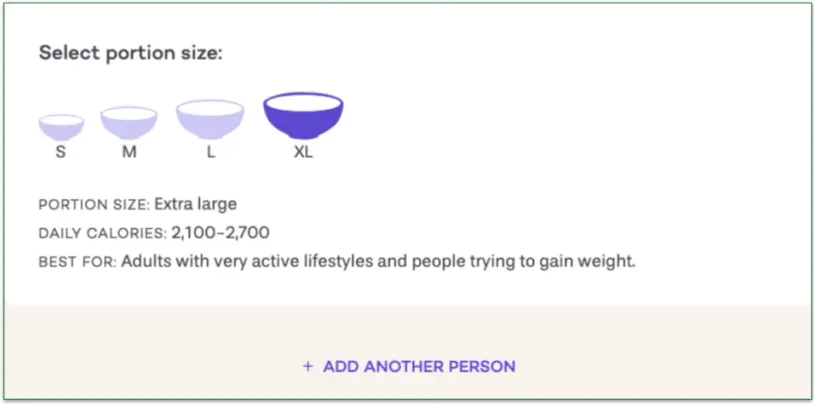 a screenshot of PlateJoy's customizable choices.