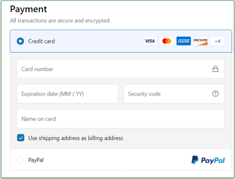 Screenshot of payment details screen on checkout
