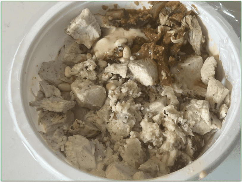 photo of the Creamy Goat Cheese Polenta with Chicken and Ratatouille cooked in a microwaveable bowl