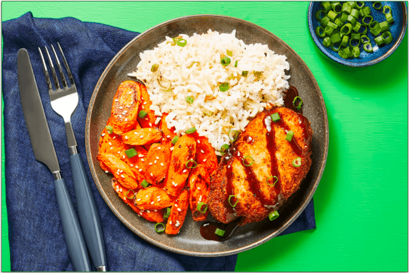 HelloFresh's Pork Katsu with sesame Roasted Carrots & Ginger Rice