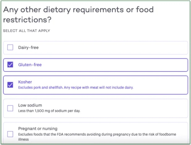 Screenshot showcasing PlateJoy's diverse diet options